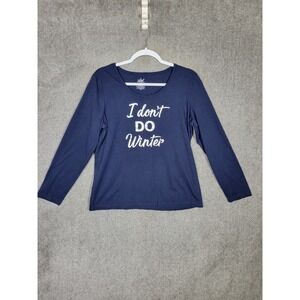 Soft Sensations Pajama Top Womens Size Large Blue Silver I DON'T DO WINTER Shirt